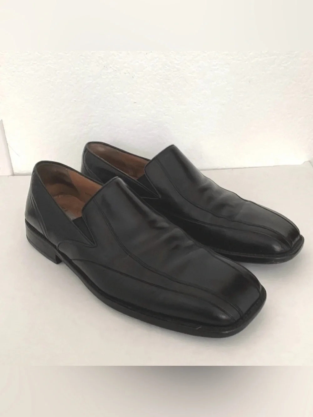 MEZLAN MENS LEATHER LOAFERS SLIP ON SQUARE TOE BLACK LUXURY DESIGNER SIZE 10